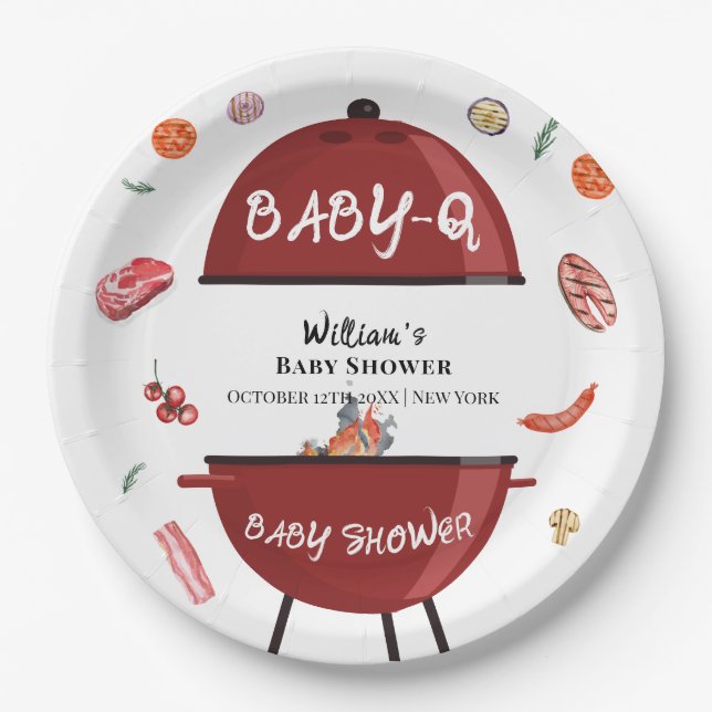 Plato De Papel Moderna Baby Shower BBQ Backyard (Anverso)