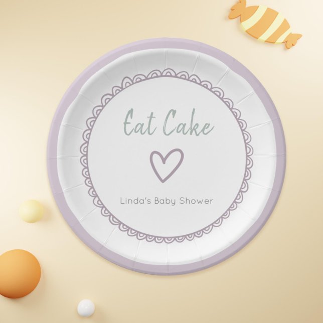 Plato De Papel Moderna Baby Shower de corazón de lavanda Minimali (Modern Minimalist Lavender Heart Baby Shower Paper Plates)