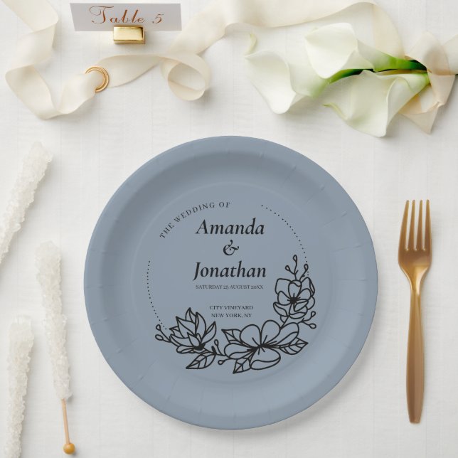 Plato De Papel Moderna Boda de Wreath de la Hoja Azul de moda (Boda)