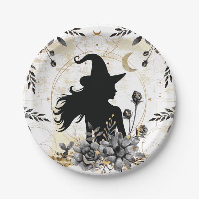 Plato De Papel Moderna bruja contemporánea de Halloween 3 (Anverso)