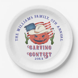 Plato De Papel Moderna Calabaza Patriótica Mostrando Halloween