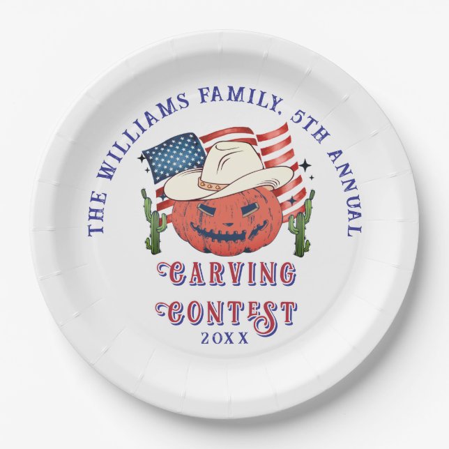 Plato De Papel Moderna Calabaza Patriótica Mostrando Halloween (Anverso)