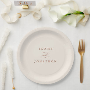 Plato De Papel Moderna caligrafía boda de terracota atemporal