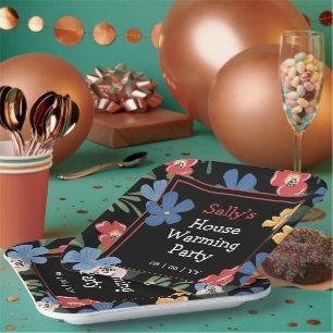 Plato De Papel Moderna casa floral de color negro cálido Fiesta