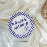 Plato De Papel Moderna Fiesta Retro Azul Italiano Pizzeria Pizza<br><div class="desc">¡Mangia,  mangia! Este diseño es totalmente personalizable y los colores se pueden cambiar a lo que mejor le convenga a usted y a su tema. En esta versión,  hemos usado ilustraciones de arte de línea divertida audaces,  azul retro y caprichosos.</div>