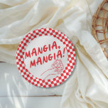 Plato De Papel Moderna Fiesta Retro Rojo Italiano Pizzeria Pizza<br><div class="desc">¡Mangia,  mangia! Este diseño es totalmente personalizable y los colores se pueden cambiar a lo que mejor le convenga a usted y a su tema. En esta versión,  hemos usado ilustraciones de arte de línea divertida audaces retro y caprichosos.</div>