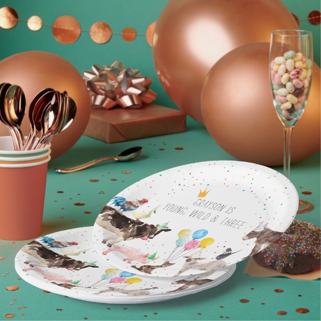 Plato De Papel Moderna Fiesta simple Granja Animal acuarela (Multi)