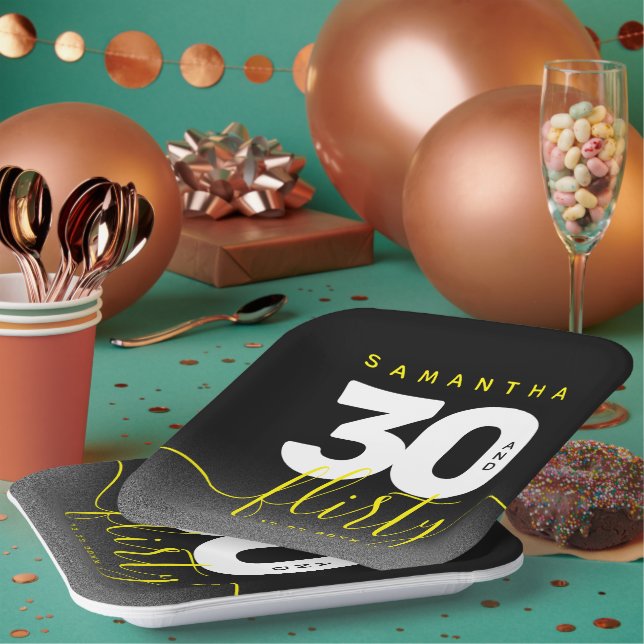 Plato De Papel Moderna Girly Brillante Amarillo 30 y Flirty (Multi)