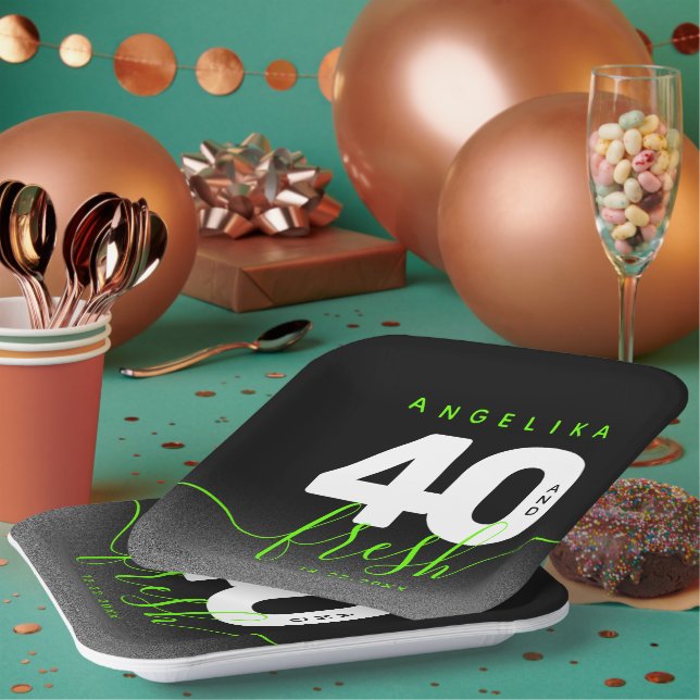 Plato De Papel Moderna Girly verde brillante 40 y fresco (Multi)