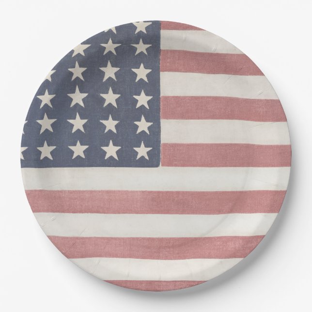 Plato De Papel Moderna granja Rustic American Flag (Anverso)