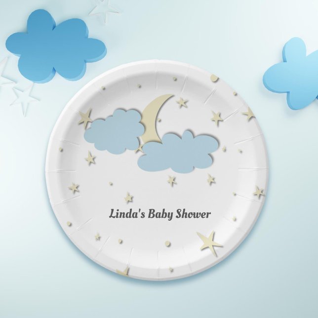 Plato De Papel Moderna Luna Blanca y Estrellas Elegante Baby Show (Subido por el creador)