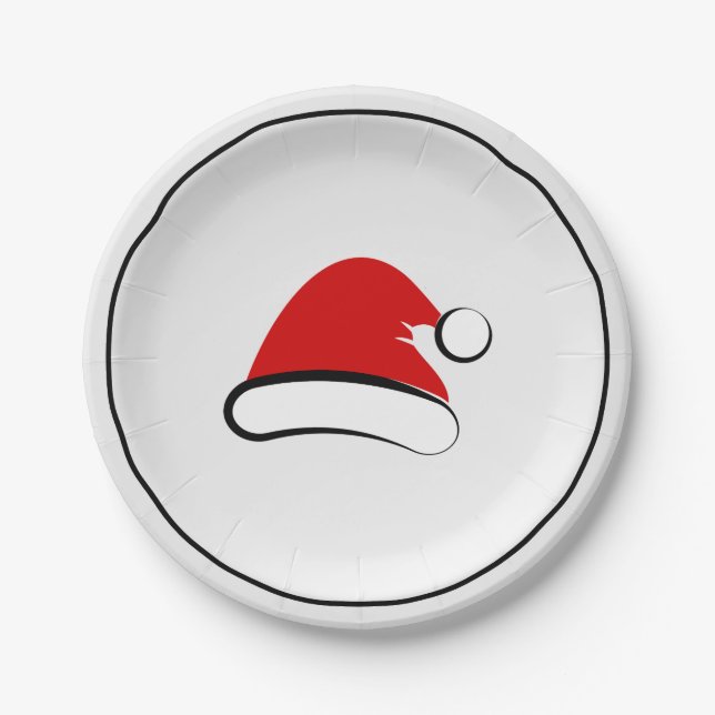 Plato De Papel Moderna Merry Christmas Santa Hat Plate de papel (Anverso)