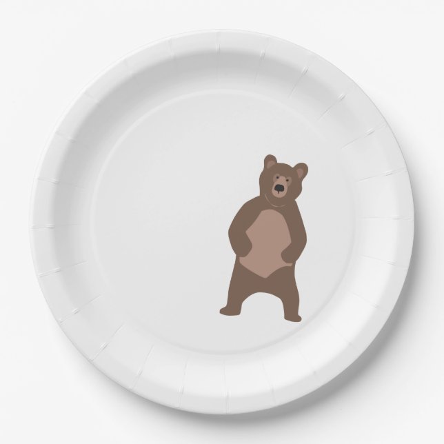 Plato De Papel Moderna Mínima Ducha De Oso Marrón Placas De Cumpl (Anverso)