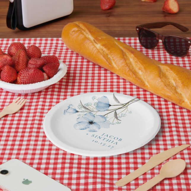 Plato De Papel Moderna Moda elegante Boda azul turbio (Picnic)