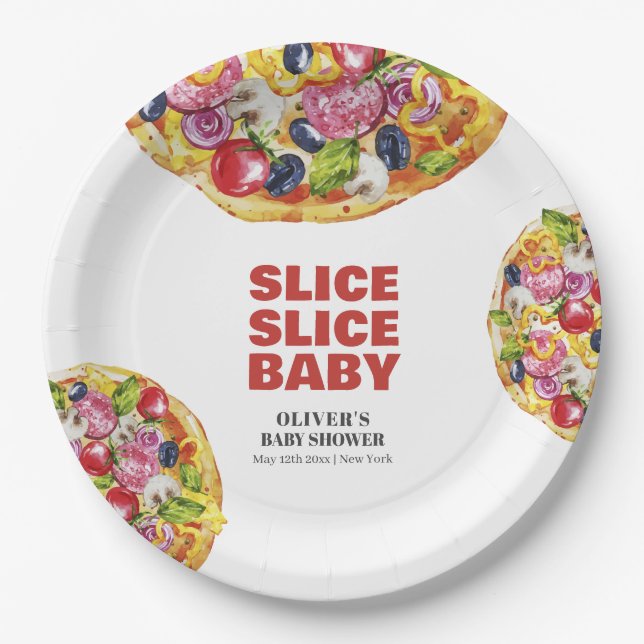 Plato De Papel Moderna Moda Italiana Slice Pizza Baby Shower (Anverso)