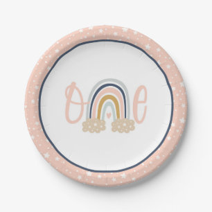 Plato De Papel Moderna placa de primer cumpleaños arcoiris - Chi