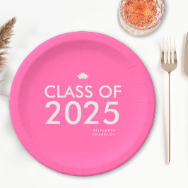 Plato De Papel Moderna y audaz fiesta de graduación en rosa calie