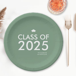 Plato De Papel Moderna y audaz fiesta de graduación verde