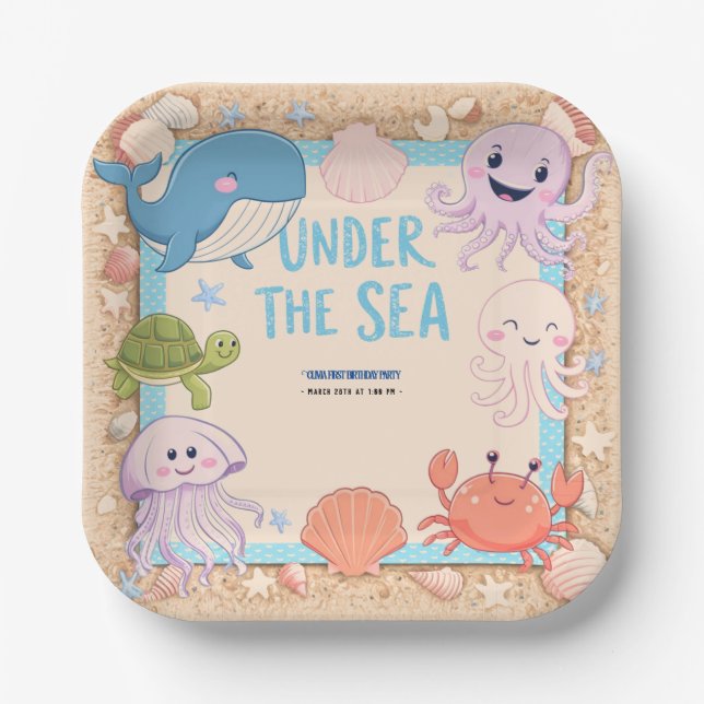 Plato De Papel Moderna y elegante acuarela bajo el cumpleaños del (Anverso)