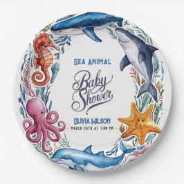 Plato De Papel Moderna y elegante acuarela Mar baño de bebé 3