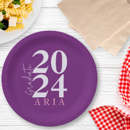 Plato De Papel Moderna y elegante fiesta de graduación púrpura de