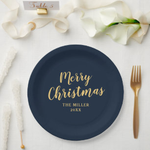 Plato De Papel Moderna y elegante marina azul Feliz Navidad