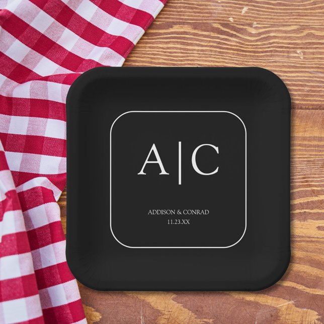 Plato De Papel Moderna y elegante plaza de Bodas de Monograma Neg (Subido por el creador)