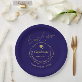 Plato De Papel Moderna y elegante tipografía azul Graduación