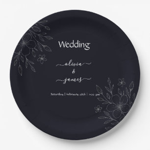 Plato De Papel Moderna y simple vid floral minimalista en blanco