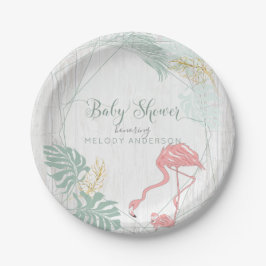 Plato De Papel Modernas hojas tropicales Baby Shower Flamingo ros