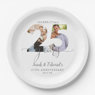 Plato De Papel Moderno 25º Aniversario Boda 2 Foto