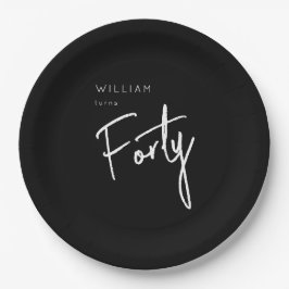 Plato De Papel Moderno 40.º 40º cumpleaños masculino negro