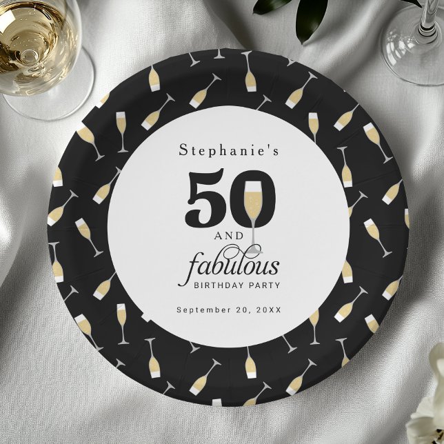 Plato De Papel Moderno 50 personalizado y fabuloso cumpleaños (Shown on a 9" round paper plate)
