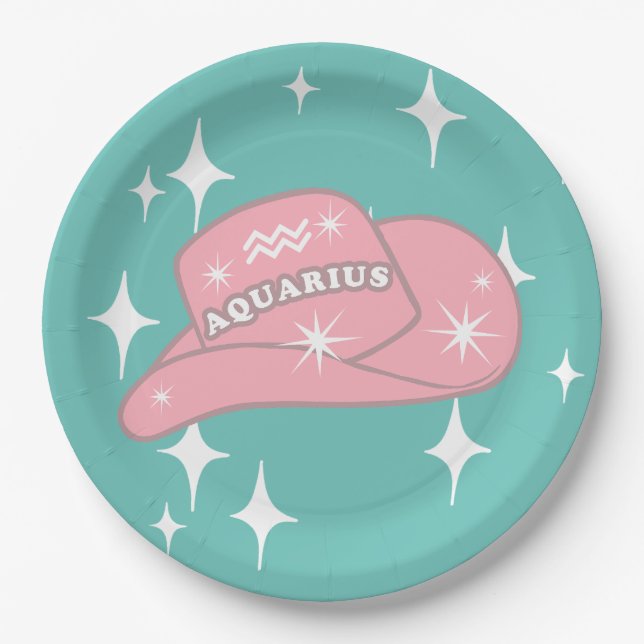 Plato De Papel Moderno Aquarius Zodiac Cowgirl Gorra Fiesta Verde (Anverso)