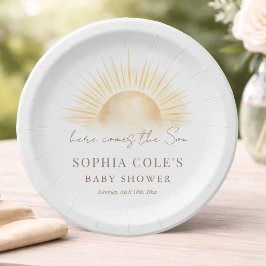 Plato De Papel Moderno Baby Shower Boho Niño Aquí Viene El Hijo