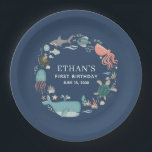 Plato De Papel Moderno bajo el mar Primer cumpleaños Azul acuarel<br><div class="desc">Presentamos las sensacionalistas Placas de papel acuático azul de primer cumpleaños bajo el mar, la estrella brillante de cualquier celebración con temática marina. Sumérgete en un mundo de maravillas submarinas y deja que la fiesta de primer cumpleaños de tu pequeña sea una ola de emoción y alegría. Diseñados con una...</div>