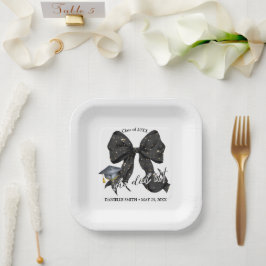 Plato De Papel Moderno Black Bow Lo Hizo En Placa Cuadrada