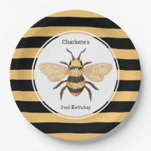 Moderno Black Yellow Stripes Bee Birthday Party