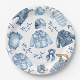 Plato De Papel Moderno Blue Jean Baby Denim Tema Baby Shower