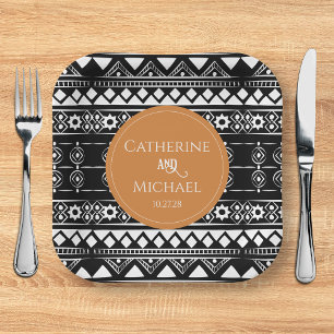 Plato De Papel Moderno Boda de Naranja Quemado de Patrón Boho