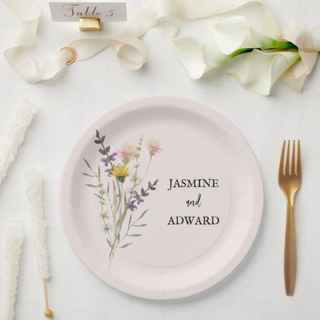 Plato De Papel Moderno Boda floral de flores silvestres simple (Boda)