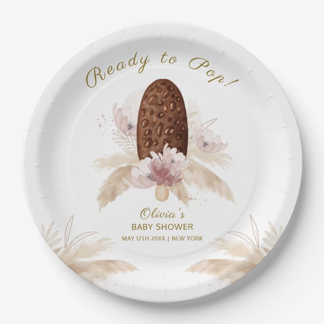 Plato De Papel Moderno Boho Floral Ice Cream Popcicle Baby Shower (Anverso)