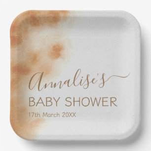 Plato De Papel Moderno Boho Watercolor Tie Dye Baby Shower Beige