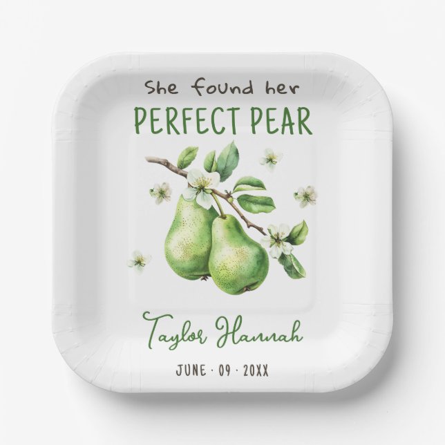 Plato De Papel Moderno Brunch Greenery Perfect Pear Bridal Ducha (Anverso)