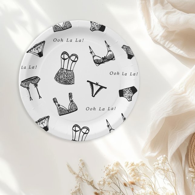 Plato De Papel Moderno Brush Script Lingerie Bridal Shower (Subido por el creador)