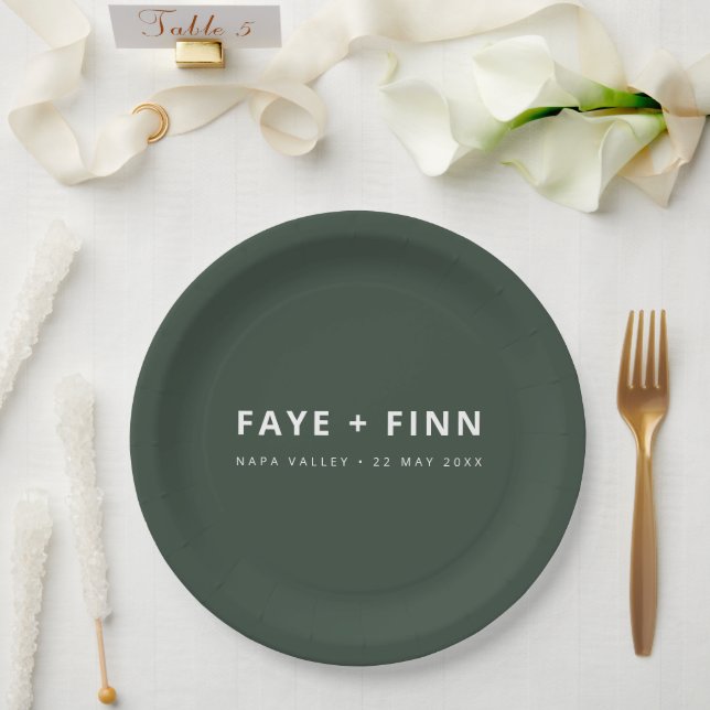 Plato De Papel Moderno bufé Boda mínimo de Scandi Forest Green (Boda)