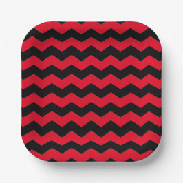 Plato De Papel Moderno Chevron Stripes Black and Red Pattern