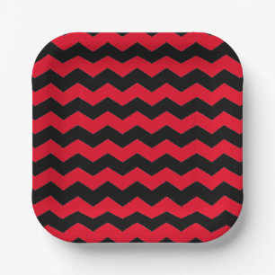 Plato De Papel Moderno Chevron Stripes Black and Red Pattern