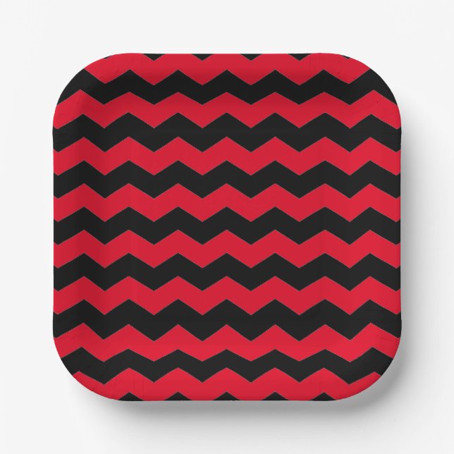 Plato De Papel Moderno Chevron Stripes Black and Red Pattern (Anverso)