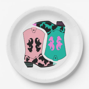 Plato De Papel Moderno Cowgirl Western Boots Farmer Ranch Cowboy